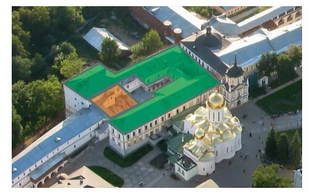Илл.1: Новый храм (выделен желтым) будет интегрирован в Ризничный корпус Лавры (показан зеленым цветом)