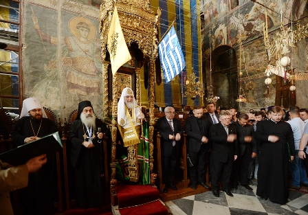 Патриарх Кирилл в соборе Протата на Афоне