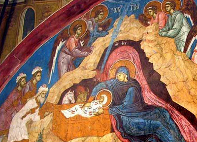 Рождество Христово. Фреска. Монастырь Высокие Дечаны. Метохия. Сербия